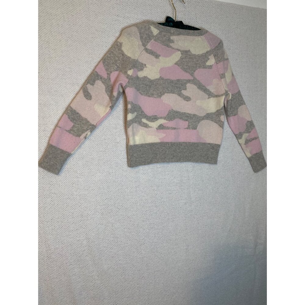 100% Cashmere Cropped Sweater Pink Gray Camouflage Raglan Soft - Picture 2 of 9